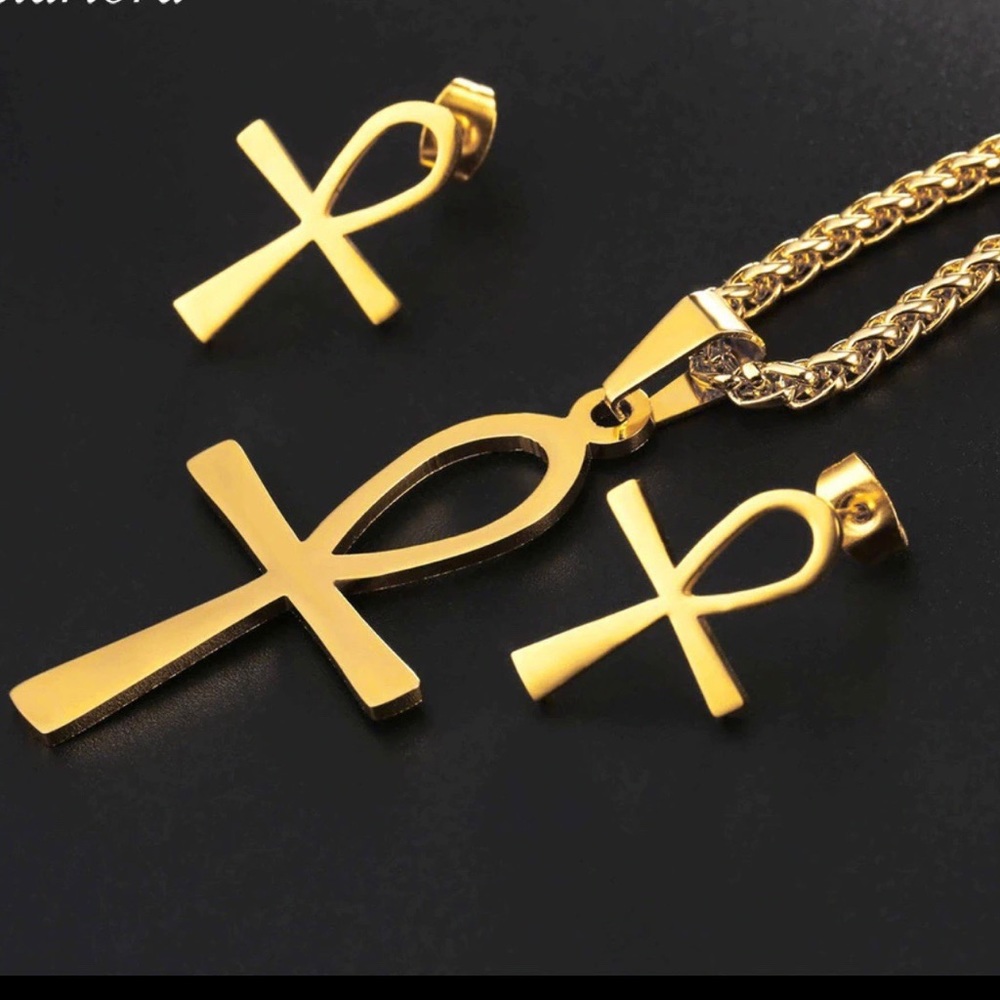 New 18K Gold Ankh Necklace/ Earring